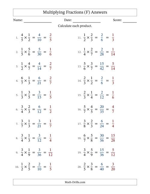 The Multiplying 2 Proper Fractions (With Simplifying) (F) Math Worksheet Page 2