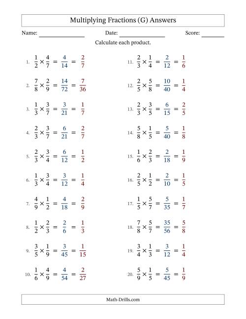 The Multiplying 2 Proper Fractions (With Simplifying) (G) Math Worksheet Page 2