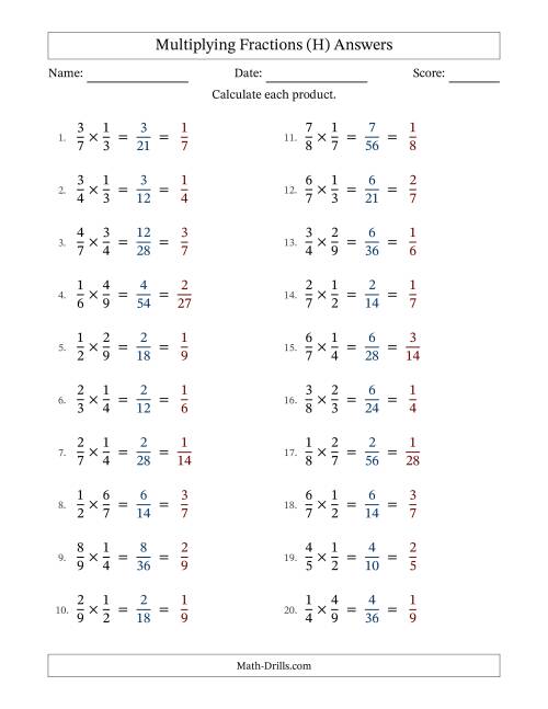 The Multiplying 2 Proper Fractions (With Simplifying) (H) Math Worksheet Page 2