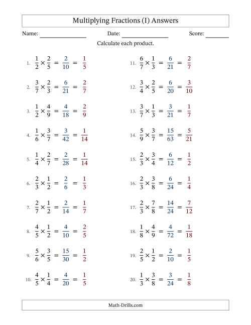 The Multiplying 2 Proper Fractions (With Simplifying) (I) Math Worksheet Page 2