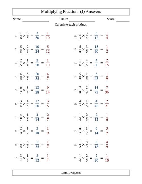 The Multiplying Two Proper Fractions with All Simplifying (Fillable) (J) Math Worksheet Page 2