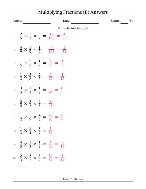The Multiplying 3 Proper Fractions (B) Math Worksheet Page 2