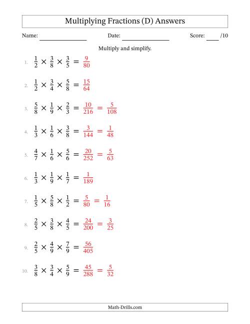 The Multiplying 3 Proper Fractions (D) Math Worksheet Page 2