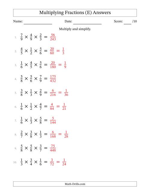 The Multiplying 3 Proper Fractions (E) Math Worksheet Page 2