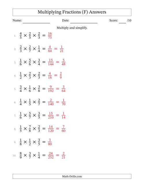 The Multiplying 3 Proper Fractions (F) Math Worksheet Page 2