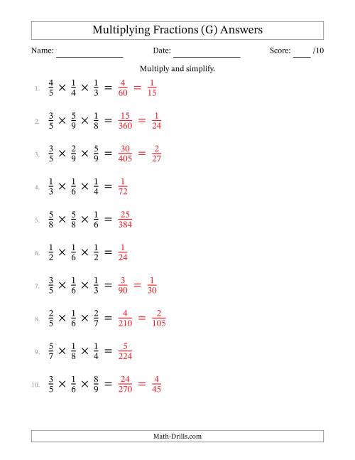 The Multiplying 3 Proper Fractions (G) Math Worksheet Page 2