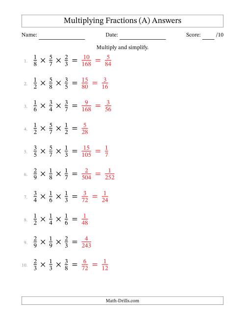 The Multiplying 3 Proper Fractions (All) Math Worksheet Page 2