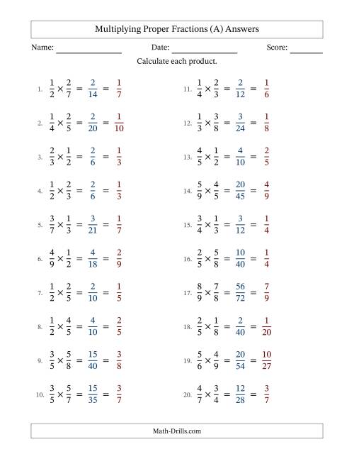 The Multiplying 2 Proper Fractions (With Simplifying) (All) Math Worksheet Page 2