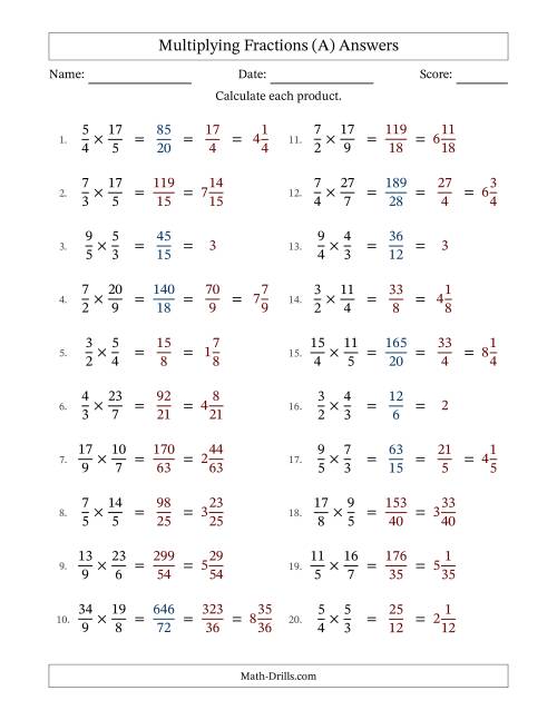 The Multiplying Two Improper Fractions with Some Simplification (A) Math Worksheet Page 2