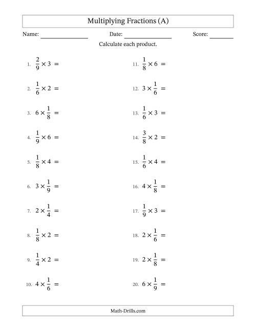 The Multiplying Proper Fractions by Whole Numbers with All Simplification (A) Math Worksheet