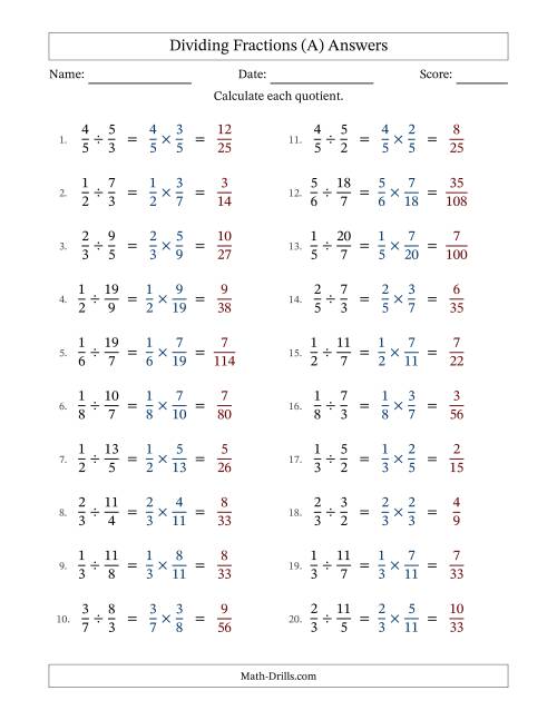 The Dividing Proper and Improper Fractions with No Simplification (A) Math Worksheet Page 2