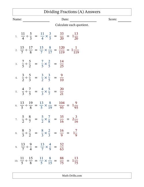 The Dividing Two Improper Fractions with No Simplification (A) Math Worksheet Page 2