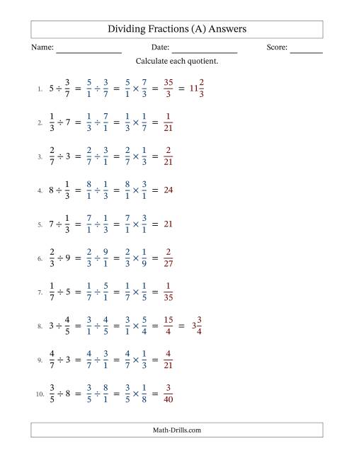 The Dividing Proper Fractions and Whole Numbers with No Simplification (A) Math Worksheet Page 2