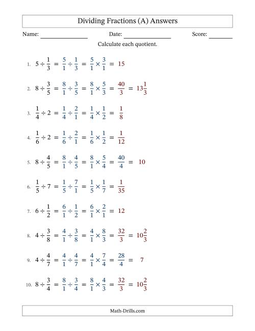 The Dividing Proper Fractions and Whole Numbers with Some Simplification (A) Math Worksheet Page 2