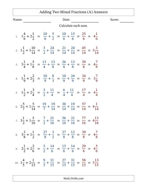 The Adding Two Mixed Fractions with Similar Denominators, Mixed Fractions Results and No Simplifying (Fillable) (A) Math Worksheet Page 2
