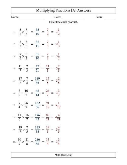The Multiplying Two Improper Fractions with All Simplification (Fillable) (A) Math Worksheet Page 2