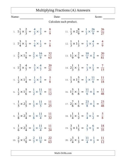 The Multiplying Proper and Mixed Fractions with No Simplification (Fillable) (A) Math Worksheet Page 2