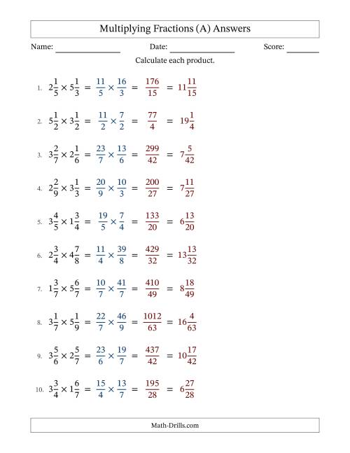 The Multiplying Two Mixed Fractions with No Simplification (Fillable) (A) Math Worksheet Page 2