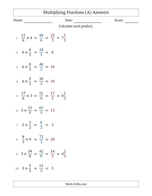 The Multiplying Improper Fractions and Whole Numbers with All Simplification (Fillable) (A) Math Worksheet Page 2