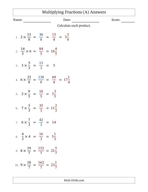 The Multiplying Improper Fractions and Whole Numbers with Some Simplification (Fillable) (A) Math Worksheet Page 2