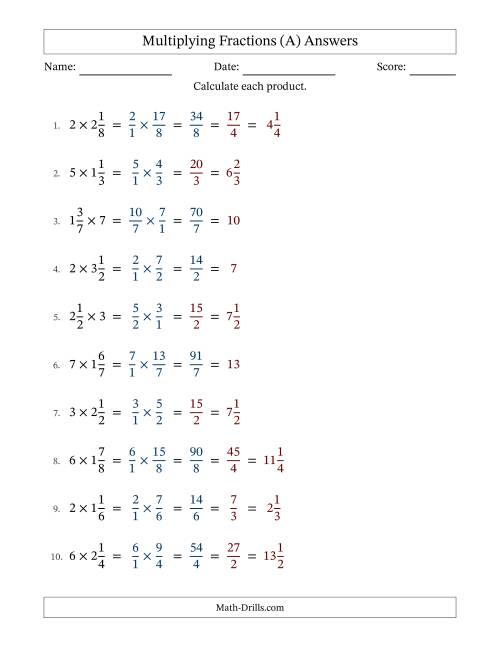The Multiplying Mixed Fractions and Whole Numbers with Some Simplification (Fillable) (A) Math Worksheet Page 2