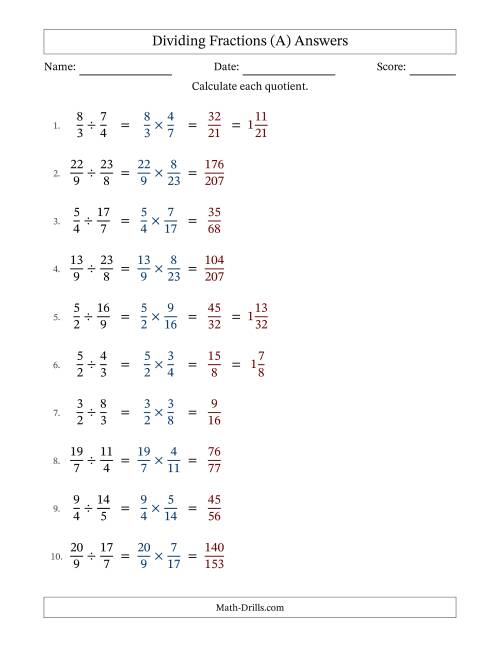 The Dividing Two Improper Fractions with No Simplification (Fillable) (A) Math Worksheet Page 2
