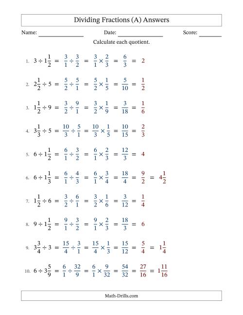 The Dividing Mixed Fractions and Whole Numbers with All Simplification (Fillable) (A) Math Worksheet Page 2