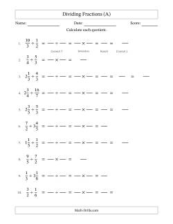 fraction worksheets 12th grade