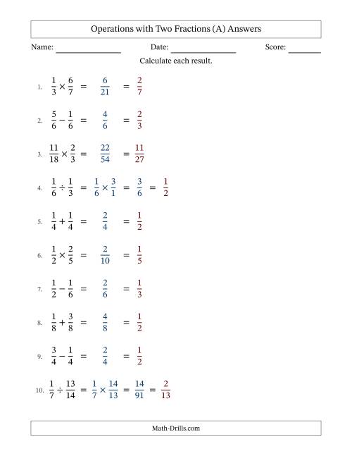 The Operations with Two Proper Fractions with Equal Denominators, Proper Fractions Results and All Simplifying (Fillable) (A) Math Worksheet Page 2