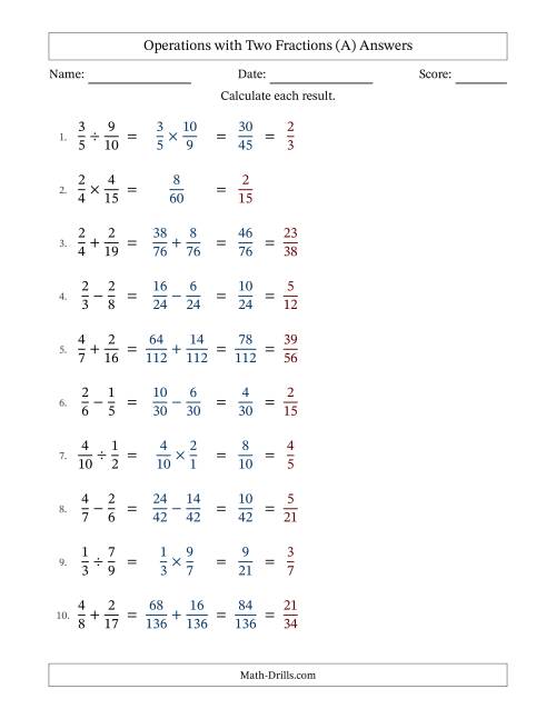The Operations with Two Proper Fractions with Unlike Denominators, Proper Fractions Results and All Simplifying (Fillable) (A) Math Worksheet Page 2