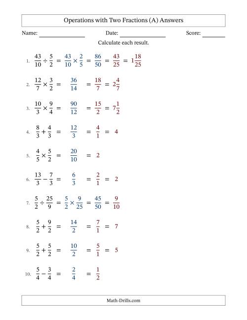The Operations with Proper and Improper Fractions with Equal Denominators, Mixed Fractions Results and All Simplifying (Fillable) (A) Math Worksheet Page 2
