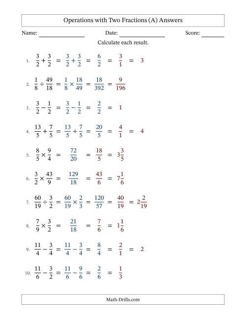 The Operations with Proper and Improper Fractions with Similar Denominators, Mixed Fractions Results and All Simplifying (Fillable) (A) Math Worksheet Page 2