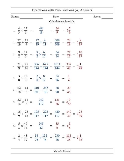 The Operations with Proper and Improper Fractions with Unlike Denominators, Mixed Fractions Results and All Simplifying (Fillable) (A) Math Worksheet Page 2