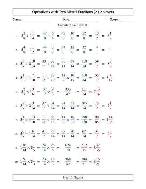 The Operations with Two Mixed Fractions with Similar Denominators, Mixed Fractions Results and All Simplifying (Fillable) (A) Math Worksheet Page 2