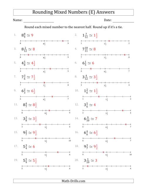 The Rounding Mixed Numbers to the Nearest Half with Helper Lines (E) Math Worksheet Page 2