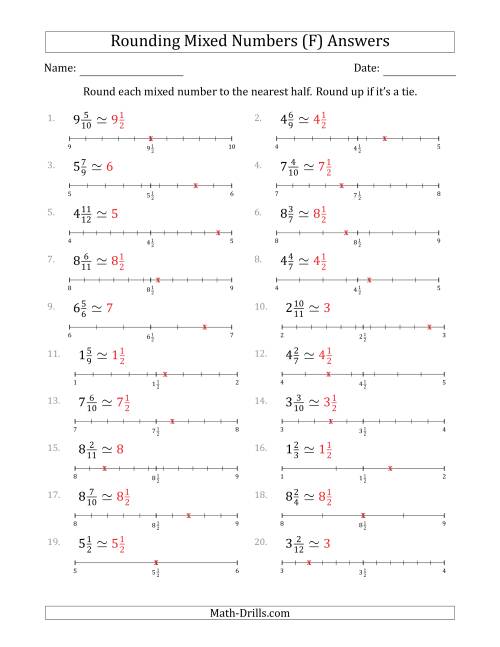 The Rounding Mixed Numbers to the Nearest Half with Helper Lines (F) Math Worksheet Page 2