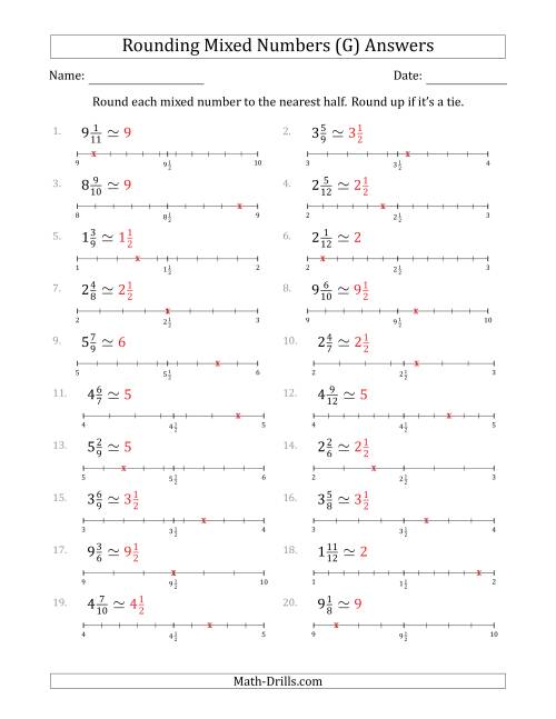 The Rounding Mixed Numbers to the Nearest Half with Helper Lines (G) Math Worksheet Page 2