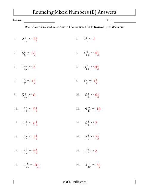 The Rounding Mixed Numbers to the Nearest Half (E) Math Worksheet Page 2