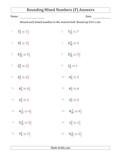 The Rounding Mixed Numbers to the Nearest Half (F) Math Worksheet Page 2
