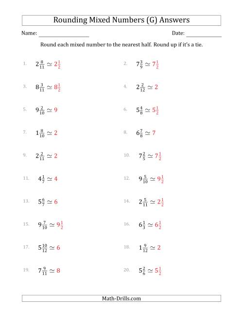 The Rounding Mixed Numbers to the Nearest Half (G) Math Worksheet Page 2
