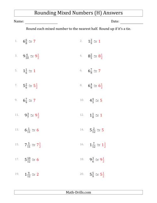 The Rounding Mixed Numbers to the Nearest Half (H) Math Worksheet Page 2