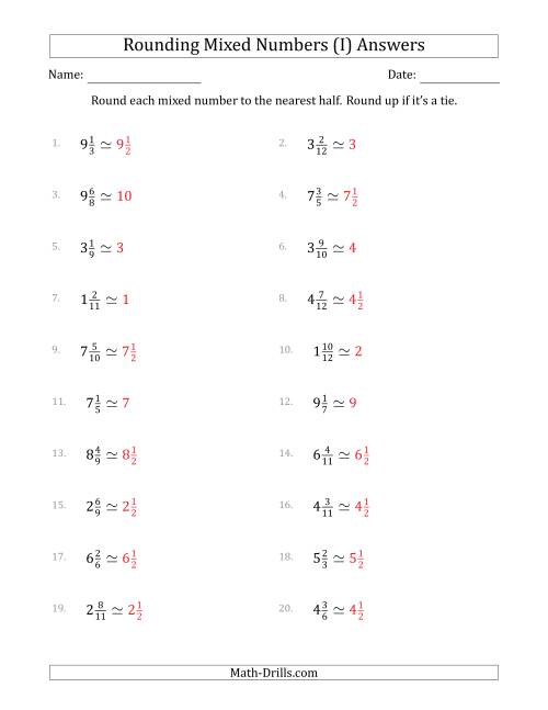 The Rounding Mixed Numbers to the Nearest Half (I) Math Worksheet Page 2