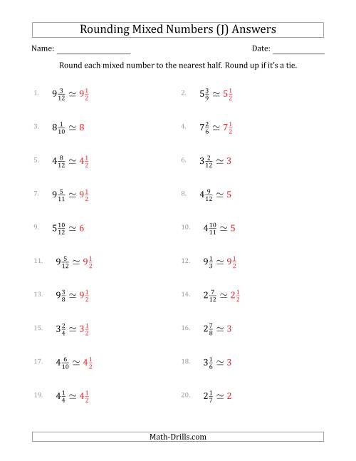 The Rounding Mixed Numbers to the Nearest Half (J) Math Worksheet Page 2