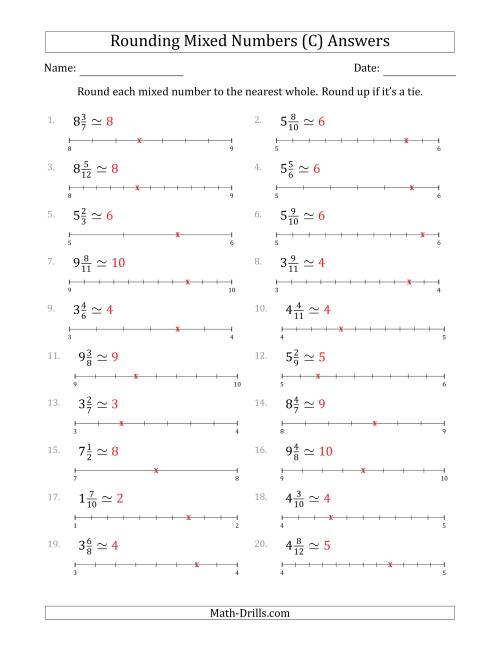 The Rounding Mixed Numbers to the Nearest Whole with Helper Lines (C) Math Worksheet Page 2