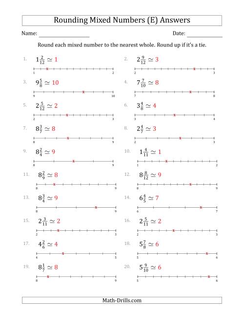 The Rounding Mixed Numbers to the Nearest Whole with Helper Lines (E) Math Worksheet Page 2