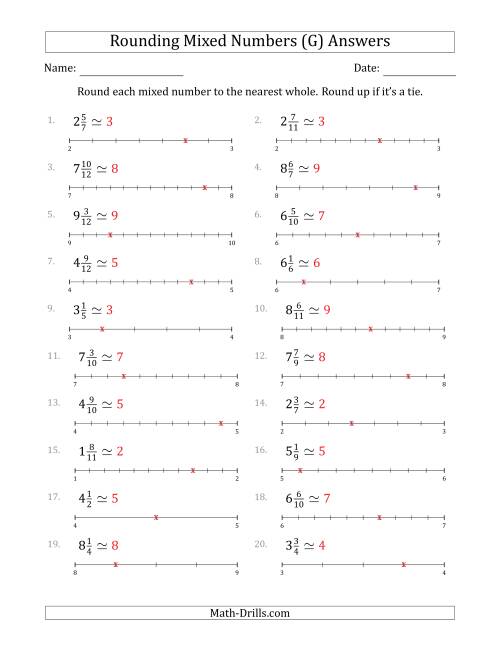The Rounding Mixed Numbers to the Nearest Whole with Helper Lines (G) Math Worksheet Page 2