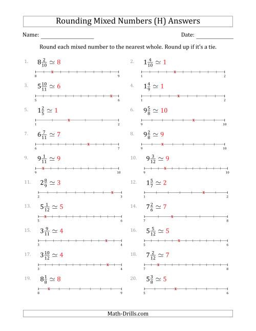 The Rounding Mixed Numbers to the Nearest Whole with Helper Lines (H) Math Worksheet Page 2
