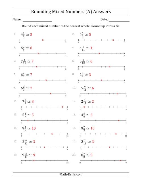 The Rounding Mixed Numbers to the Nearest Whole with Helper Lines (All) Math Worksheet Page 2
