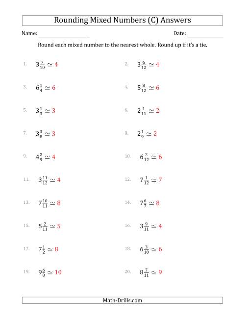 The Rounding Mixed Numbers to the Nearest Whole (C) Math Worksheet Page 2