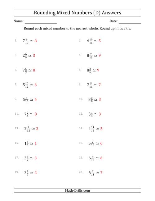 The Rounding Mixed Numbers to the Nearest Whole (D) Math Worksheet Page 2